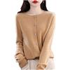Youllyuu Maglione Cardigan Girocollo in Lana 100% Cappotto Maglione in Cashmere Maglione Sottile Lavorato a Maglia Tinta Unita Champagne L