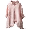 Generic Top estivi da donna in garza con volant maniche a 3/4 camicie larghe in lino a maniche corte casual 2025 abito garza increspata oversize primavera puro cotone da donna taglie forti, rosa, 5XL