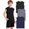 Somaibo Confezione da 3 Canotte Sportive per Ragazzi in Rete Traspirante, ad Asciugatura Rapida, Senza Maniche, Magliette muscolari per Bambini, Navy Nero Grigio, 13-14 Anni