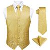 Enlision Gilet da Uomo Elegante Paisley Jacquard Gilet Giallo da Abito Cravatta e Fazzoletto Set per Festa Sposa