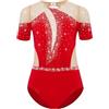 Yiesvsov Bambina Tuta Da Ginnastica Maniche Corte Costume Da Ginnastica Glitter Pattinaggio Artistico Body Completo Tuta Balletto Body Costume Danza Rosso 11-12 anni