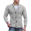 Generic Maglione da uomo lavorato a maglia, spesso, con scollo a V, bottoni, in cotone, slim fit, con motivo a trecce, maglia con bottoni, in cotone, con tasche, maglia per esterni, Grigio, XL