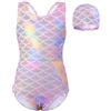 kitcorn Costume Intero Bambina con Cuffie da Nuoto Costume da Bagno Sportivo Costume Piscina con Protezione UV,Colorato,XS