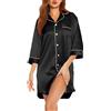 Vlazom Camicia da Notte Donna Raso con Bottoni a Maniche Lunga Camicione Invernale Elegante，Nero，L
