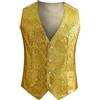 KBLDOPN Gilet monopetto senza maniche con paillettes lucide da uomo rosso, gilet scollo a V, disponibile in oro, nero, bianco, blu, viola, taglie asiatiche Matrimonio Lavoro Cerimoni(Gold,3XL 75kg-80kg)