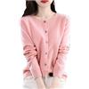 Youllyuu Maglione Cardigan Girocollo in Lana 100% Cappotto Maglione in Cashmere Maglione Sottile Lavorato a Maglia Tinta Unita Pink L