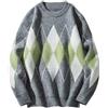 lskdnrufh Maglione Lavorato a Maglia a Girocollo da Uomo, Autunno e Inverno, in Jacquard a griglia a Rombi, con Blocchi di Colore, Spesso Pullover in Lana(Grey,L)