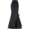 Generic Gonna a sirena da donna - Gonna a matita nera lunga - gonna medievale a coda di pesce gonna vintage retrò lunga con volant lunghi Gothic Steampunk Gothic Steampunk gonne da donna Bodycon Maxirock,