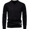 Generic Maglioni da uomo con scollo a V - Maglione lavorato a maglia leggero e aderente, morbido e caldo per l'inverno, a maniche lunghe, maglieria comoda a tinta unita, pullover per uomo, Nero , M