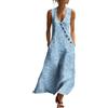 Generico Vestito Floreale Donna Estivo Senza Maniche in Misto Lino Vestiti Mare Boho da Spiaggia Abito Elegante Lungo con Scollo a V e Bottoni Abiti Casual Curvy Leggero per Vacanze Viaggio Uscite,Celeste,M