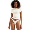 SUUKSESS Maglietta Basic da Donna, Girocollo, Maniche Corte, Doppio Strato, Aderente, Y2K Crop Top, Perla, XS