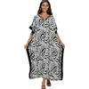 Lazz1on Donna Kaftan Lungo Abito da Spiaggia Maxi Bohemien Parei Copricostumi Copribikini Cover ups Scollo a V (B)