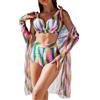 Generico Costume da Bagno Donna Set Bikini Donna Mare 3 Pezzi con Stampa Floreale Elegante Costume Intero Maniche Lunghe e Copricostumo
