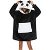 LATH.PIN Coperta da Divano Panda Coperta con Cappuccio Taglie Forti Unisex Caldo Plaid con Maniche Tasca Divertente Felpone