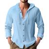 PRIVIMIX Camicia Uomo Lino Manica Lunga con Cappuccio Cotone Maglietta Maniche Lunghe Blu 3XL