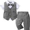 Lito Angels Children's Apparel Lito Angels Completo Elegante Bambino Estivo Abito Formale con Gilet e Papillon Taglia 2-3 Anni, Grigio Strisce