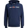 JACK & JONES - Felpa da Uomo con Cappuccio e Logo, Blu (Insignia Blue/Reg Fit), L