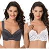Curve Muse Reggiseno in Pizzo con Ferretto Sfoderato Taglie Forti con Spallacci Imbottiti-Confezione da 2-Cream Print,Dark Gray-4F