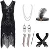 Generic Vestito CharIeston Donna Anni '20 con Perline Paillettes e Frange Abito Vintage Elegante Stile Grande Gatby Costume Flapper per CarnevaIe Halloween Feste a Tema Ballo in Maschera con (Black, S)