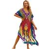 Lazz1on Donna Kaftan Lungo Abito da Spiaggia Maxi Bohemien Parei Copricostumi Copribikini Cover ups Scollo a V (K)
