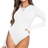 TOEECY Body Donna Manica Lunga Elegante Sexy Girocollo Jersey Basic Tuta Aderente Bodysuit Lingerie Tinta Unita Pagliaccetto Elasticizzato Casuale Jumpsuits Tops (Bianco,L)