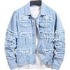 Generic Giacca di jeans da uomo strappata sottile giacca di jeans Streetwear cappotto slim fit Trucker giacche classico casual denim cappotto, blu, M