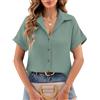 heekpek Camicia Donna Elegante Blusa Estiva Cotone T Shirt con Scollo a V Casual Maglia Manica Corta Maglietta Camicie Estive Top, Verde Chiaro, XL