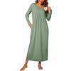 Leversic Camicia da Notte Donna Manica Lunga Invernale Camice da Notte Cotone Vestito con Tasche Elegante Verde Chiaro XXL