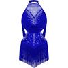 Freebily Abito da Ballo Latino Americano Bambina con Nappe Strass Body Danza Classica Moderna Vestito da Pattinaggio Artistico Costume da Danza Samba Rumba Salsa Blu 11-12 Anni