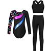 Aislor Ragazze Tuta Ginnastica Artistica Body Danza Classica Maniche Lunghe Leotards Reggiseno Sportivo con Pantaloni Leggins Completo Sportivo da Yoga Fitness Stella 9-10 anni
