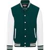 Infinity Leather Giubbotto bomber universitario in pelle bianca di lana verde baseball Letterman