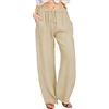 WINKEEY Donna Pantaloni di Lino Casual Summer Pants con Tasche Pantaloni Jogging Loose Comodi Pantaloni Yoga con Coulisse con Coulisse,Khaki L