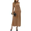 GRECERELLE Maxi abito da donna a collo alto a maniche lunghe autunno inverno elegante casual quotidiano lavoro appuntamento lounge elastico lungo abito da donna con tasche