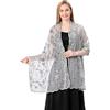 GIBZ Scialle da Donna Ricamato con Glitter Stole Floreali Argento