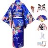 KRUIHAN Completo Yukata Kimono Donna Giapponese in Raso Setoso, 8 Pezzi in Scatola Regalo - Costume Geisha Elegante Motivo di Pavone Blu Reale, Abito Cosplay Anime per Carnevale, Feste, Festival, Fotografia