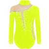 Freebily Body da Pattinaggio Artistico Bambina Maniche Lunghe Body Ginnastica Artistica Balletto Leotards con Strass Bodysuit Danza Classica Moderna Bodysuit da Allenamento Giallo 15-16 anni