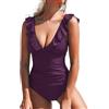 CUPSHE Costume da Bagno Intero da Donna in Tinta Unita con Scollo a V e Lacci