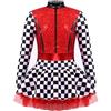 Linyuir Costume da Direttore del Circo per Bambina Abito con Maniche Lunghe E Paillettes Gonna A Quadri con Tutu Body da Balletto E Danza Abbigliamento per Pattinaggio Rosso 9-10 Anni
