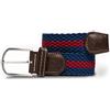 SWOLE PANDA Cintura unisex in tessuto riciclato, cintura elastica per uomini e donne, cintura elastica con fibbia, Blu/Bordeaux a righe, L (36-42 / 91-107cm)