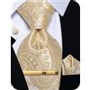 YourTies Set di cravatte in seta per uomo, motivo a quadri, paisley, floreale, con pochette quadrata, gemelli e fermacravatta, per matrimonio, feste, affari, occasioni formali, Taglia unica