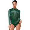 LumiJour Divisa Ginnastica Donna Maniche Lunghe Con Strass E Scintille Body Balletto Con Colletto Mandrino Body Ginnastica In Mesh Patchwork Sportivo Outfit Divisa