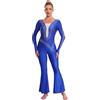 Freebily Body da Ballo Latino Americano Tango Donna Manica Lunga Tuta Intera da Pattinaggio Artistico Pantaloni Svasati Balletto Leotards Body Ginnastica Ritmica con Strass Blu reale L