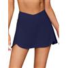 SHEKINI Slip bikini da donna a vita alta incrociato frontale gonna da nuoto boxer con tasca, blu navy, S
