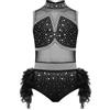 Aislor Vestito da Pattinaggio Artistico Bambina Body da Balletto Danza con Paillettes e Piume Body da Ginnastica Artistica Leotards Abito da Ballo Latino Jazz Nero 5-6 anni
