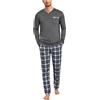 Leversic Pigiama Uomo Invernale Cotone Pigiama Due Pezzi Pigiama Maniche Lunghe e Pantaloni a Quadri Grigio Scuro 4XL