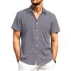 PrimeCrest Camicia Lino Uomo Maniche Corte Estiva Leggera Traspirante Regular Fit Casual Tinta Unita Button-Down Spiaggia Vacanza con Taschino Grigio L