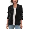 Generic Blazer da donna con due bottoni in velluto elegante con tasche, cardigan drappeggiato, giacca da lavoro per ufficio con colletto a giro e scollo a V, Nero , M