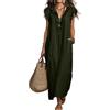 Azruma Abito Donna Cerimonia Vestito in Lino Abito Bianco Estate Monocolore Collo Flying Sleeve Vestito Midi Oscillante Spiaggia Casuale Donna Boho Festa Vita Alta per Vacanze Lino