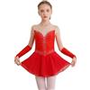 MSemis Body da Pattinaggio Artistico Bambina Vestito da Ginnastica Artistica Senza Maniche con Guanti Balletto Leotards Body Danza Classica Abito da Ballo Latino Tango Rosso 11-12 anni