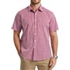 HISDERN Camicia Uomo Manica Corta a Quadri Cotone Camicia Scozzese Uomo con Tasche Bottoni Regular Fit Rosso 3XL